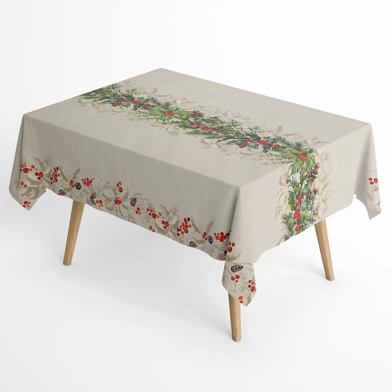 Jacquard Tischdecke aus beschichteter Baumwolle GLORIA Bordürenmuster Advent Weihnachten Tannenzapfen