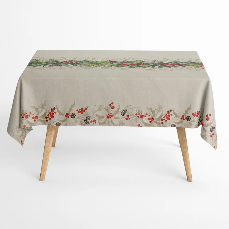 Jacquard Tischdecke aus beschichteter Baumwolle GLORIA Bordürenmuster Advent Weihnachten Tannenzapfen