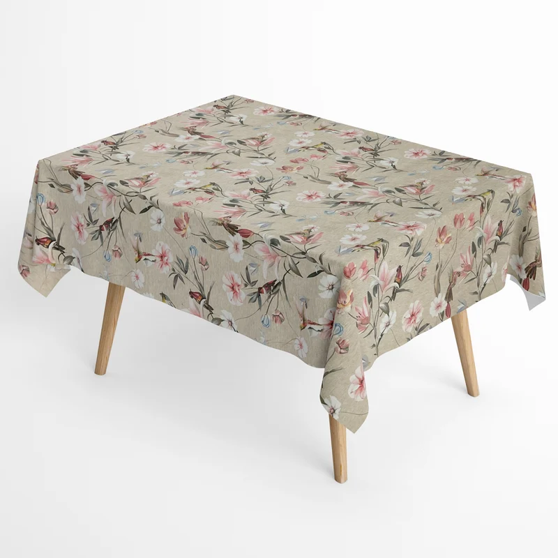 Jacquard Tischdecke aus beschichteter Baumwolle mit Fleckenschutz ANNA LINUM LIFE Colibri Blüten eckig rund oval