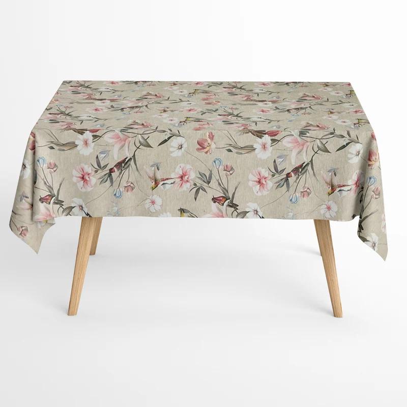 Jacquard Tischdecke aus beschichteter Baumwolle mit Fleckenschutz ANNA LINUM LIFE Colibri Blüten eckig rund oval