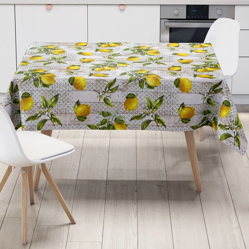 Wachstuch Tischdecke 160 cm Breite Übergröße B6006-01 Zitronen auf Holz eckig rund oval