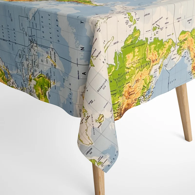 Jacquard Tischdecke aus beschichteter Baumwolle mit Fleckenschutz ATLAS Weltkarte eckig rund oval