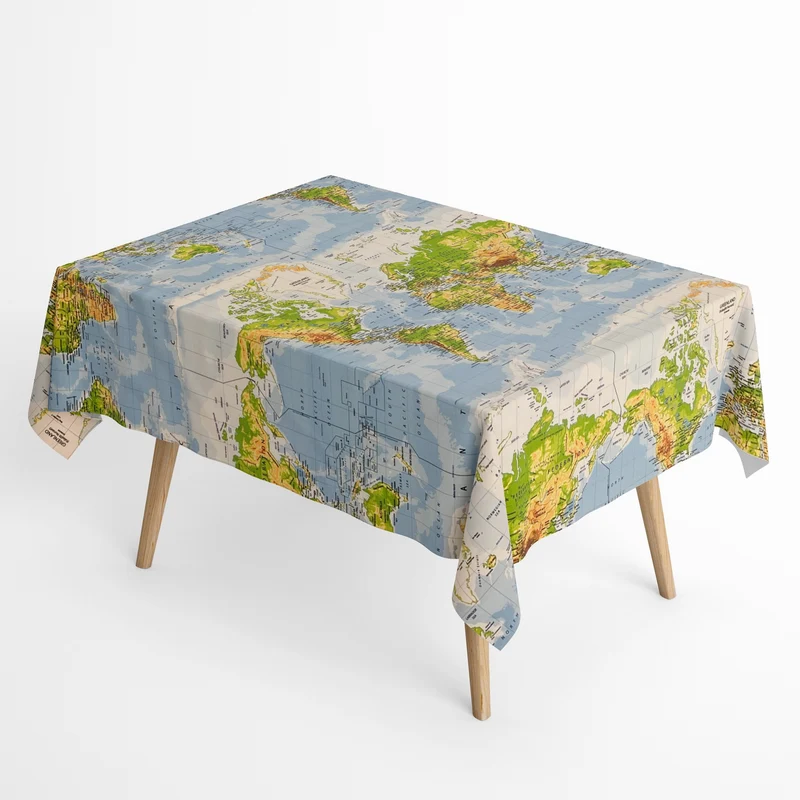 Jacquard Tischdecke aus beschichteter Baumwolle mit Fleckenschutz ATLAS Weltkarte eckig rund oval