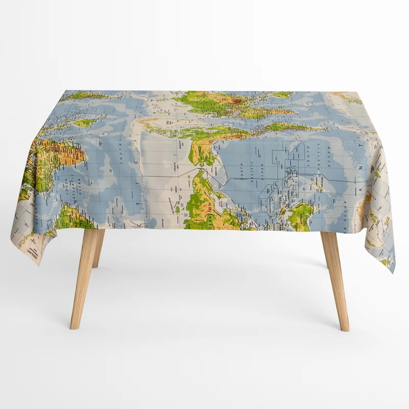 Jacquard Tischdecke aus beschichteter Baumwolle mit Fleckenschutz ATLAS Weltkarte eckig rund oval