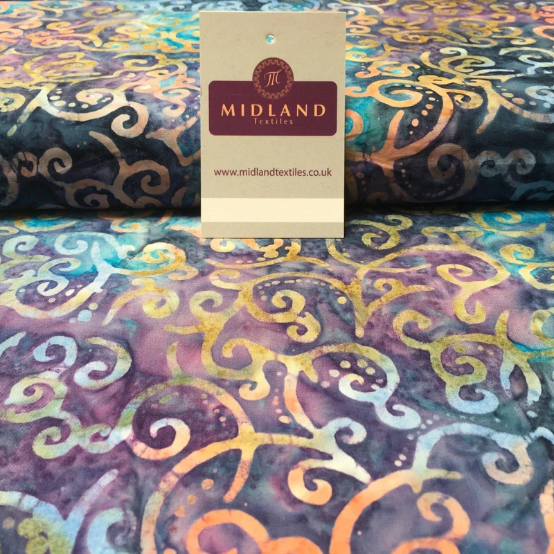 Bali Batik Swirls and dot Print 100% Cotton Patchwork fabric 44" Wide MK904