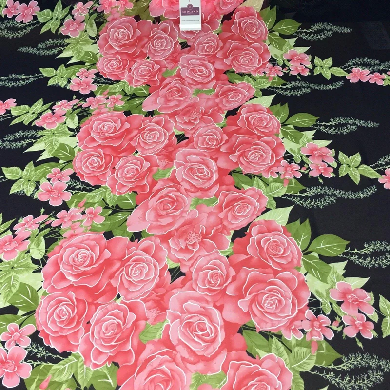 Navy Blue Pink Floral rose printed chiffon Fabric 58" Wide M401-55 Mtex