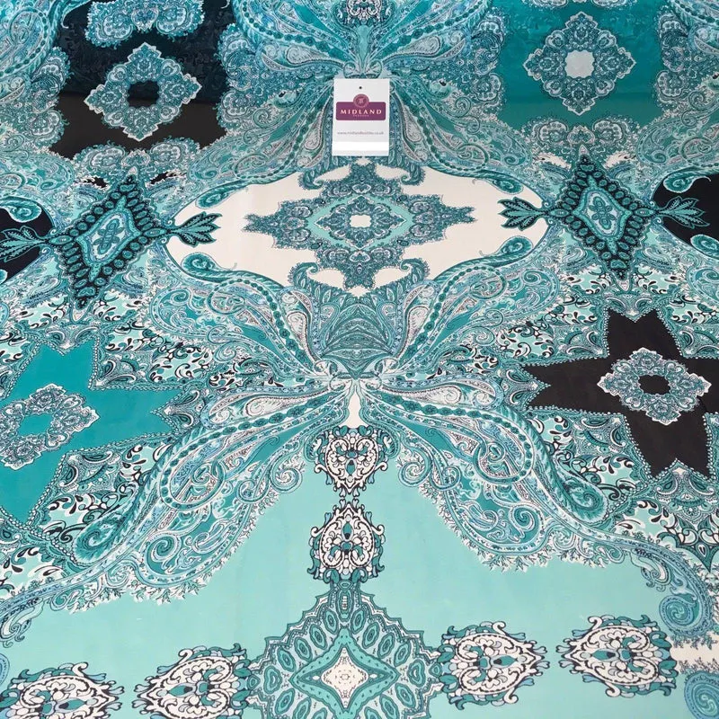 Aqua Navy Blue Ornamental Printed Chiffon fabric 58" M401-58 Mtex