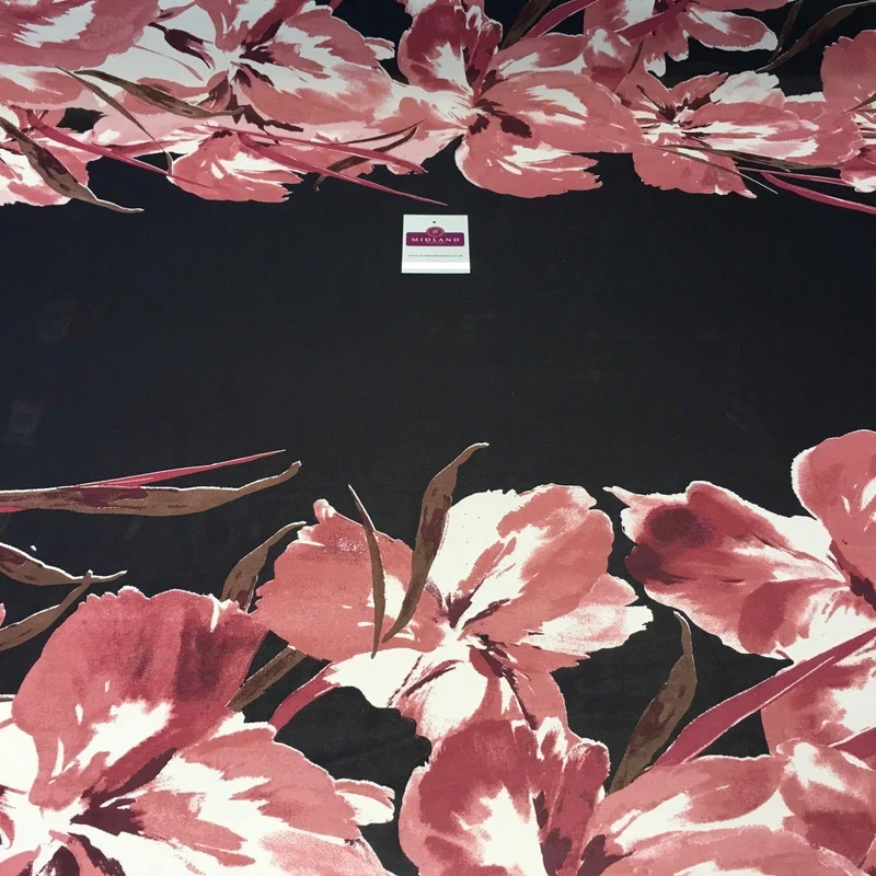 Navy Blue Rose Floral Printed Chiffon fabric 58" Wide M401-59 Mtex