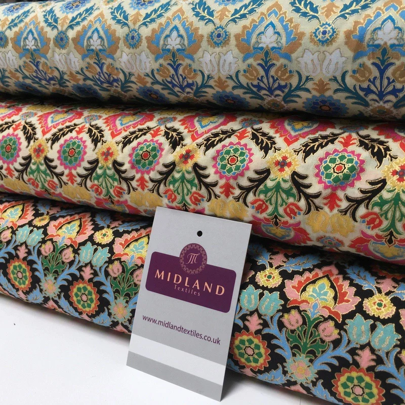 Printed 100% Cotton Lawn With Gold Foil Lacquer Dress Fabric 58" Wide MK916 Mtex