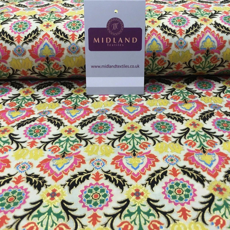 Printed 100% Cotton Lawn With Gold Foil Lacquer Dress Fabric 58" Wide MK916 Mtex