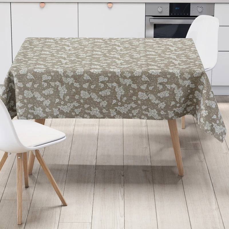 Wachstuch Tischdecke geprägt P1107-4 beige hellbraun Blumenmotiv eckig rund oval