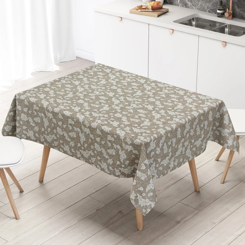 Wachstuch Tischdecke 160 cm Breite Übergröße P1107-4 beige hellbraun Blumenmotiv eckig rund oval Meterware