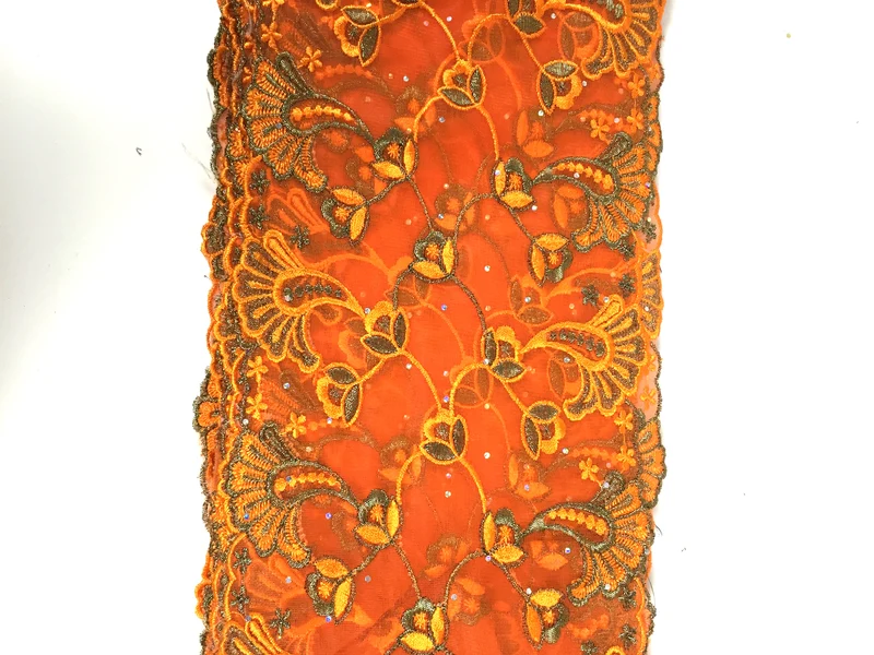Border Style Embroided Datura flower Scalloped Net Fabric 8" Wide M235 Mtex