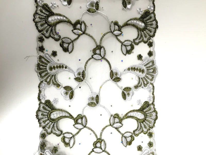Border Style Embroided Datura flower Scalloped Net Fabric 8" Wide M235 Mtex
