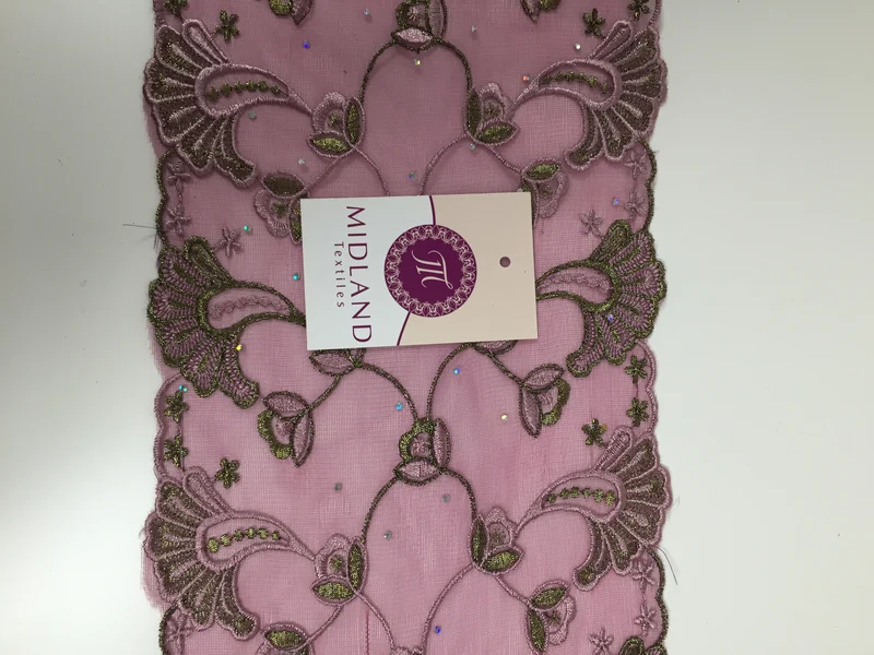 Border Style Embroided Datura flower Scalloped Net Fabric 8" Wide M235 Mtex