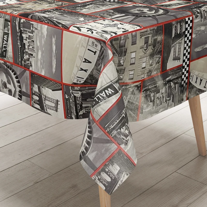 Wachstuch Tischdecke 06245-02 New York Freiheitsstatue Taxi grau rot eckig rund oval
