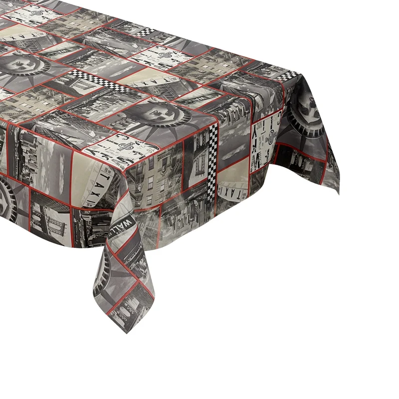 Wachstuch Tischdecke 06245-02 New York Freiheitsstatue Taxi grau rot eckig rund oval