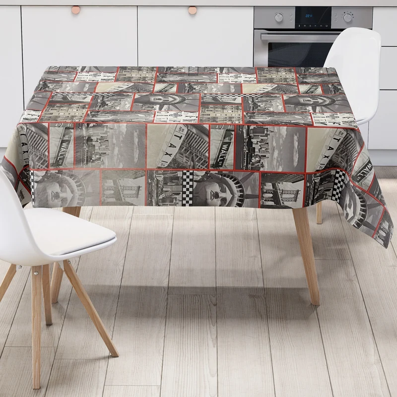 Wachstuch Tischdecke 06245-02 New York Freiheitsstatue Taxi grau rot eckig rund oval
