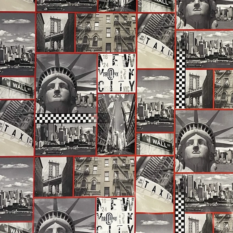Wachstuch Tischdecke 06245-02 New York Freiheitsstatue Taxi grau rot eckig rund oval