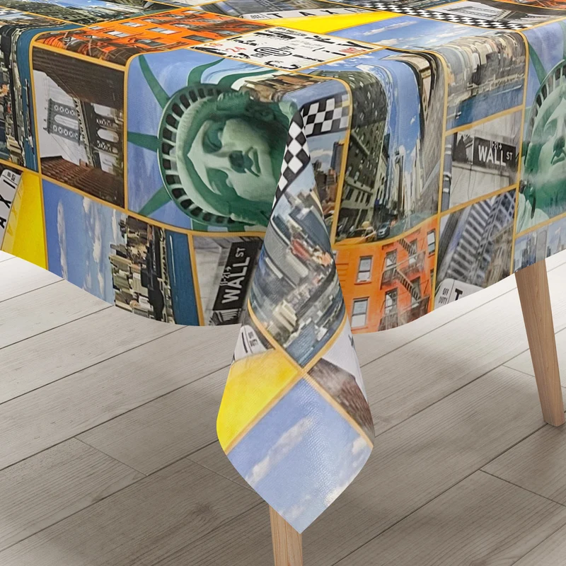 Wachstuch Tischdecke 06245-01 New York Freiheitsstatue Taxi bunt eckig rund oval