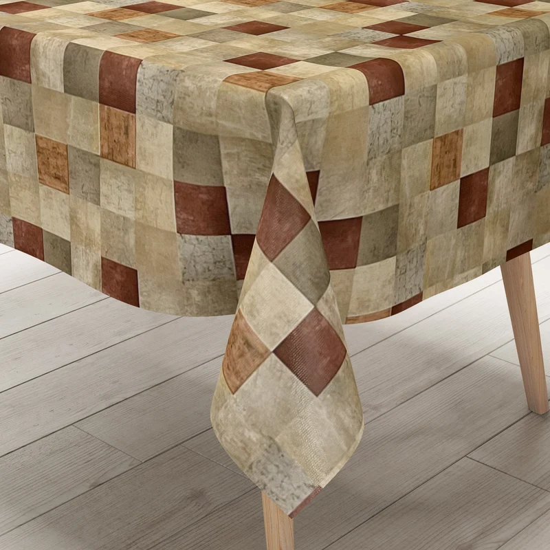 Wachstuch Tischdecke 06214-02 Karo kariert Quadrate beige braun Meterware eckig rund oval