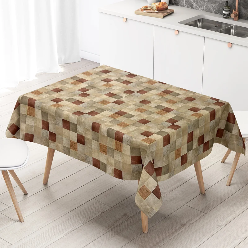 Wachstuch Tischdecke 06214-02 Karo kariert Quadrate beige braun Meterware eckig rund oval