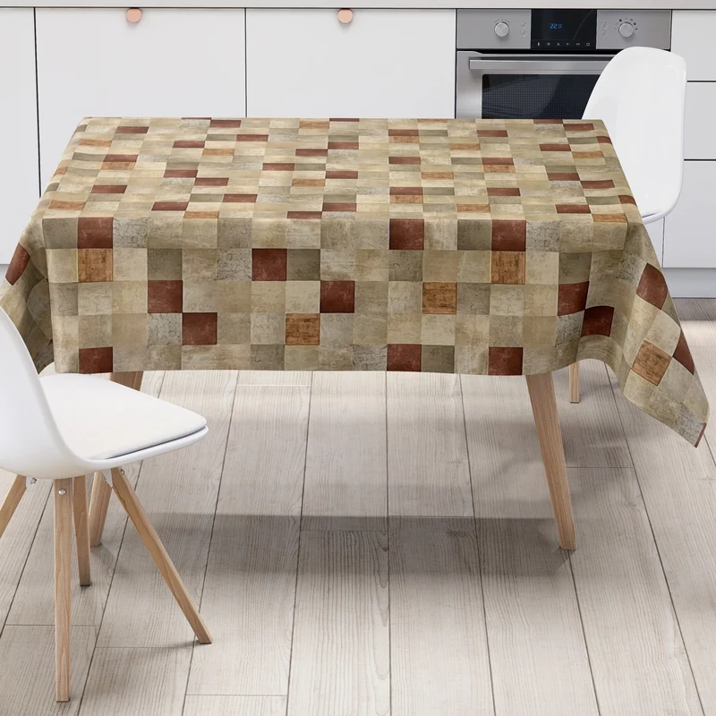 Wachstuch Tischdecke 06214-02 Karo kariert Quadrate beige braun Meterware eckig rund oval