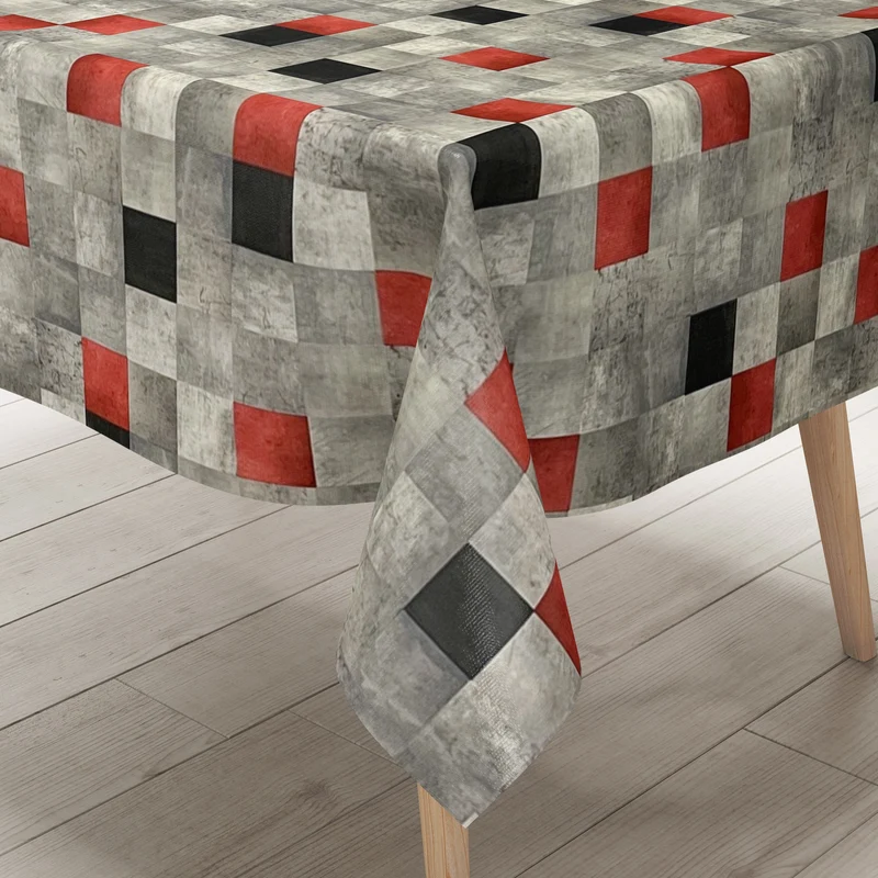 Wachstuch Tischdecke 06214-04 Karo kariert Quadrate grau rot Meterware eckig rund oval