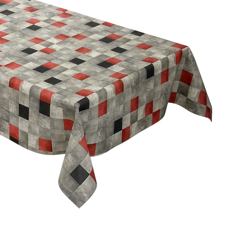 Wachstuch Tischdecke 06214-04 Karo kariert Quadrate grau rot Meterware eckig rund oval