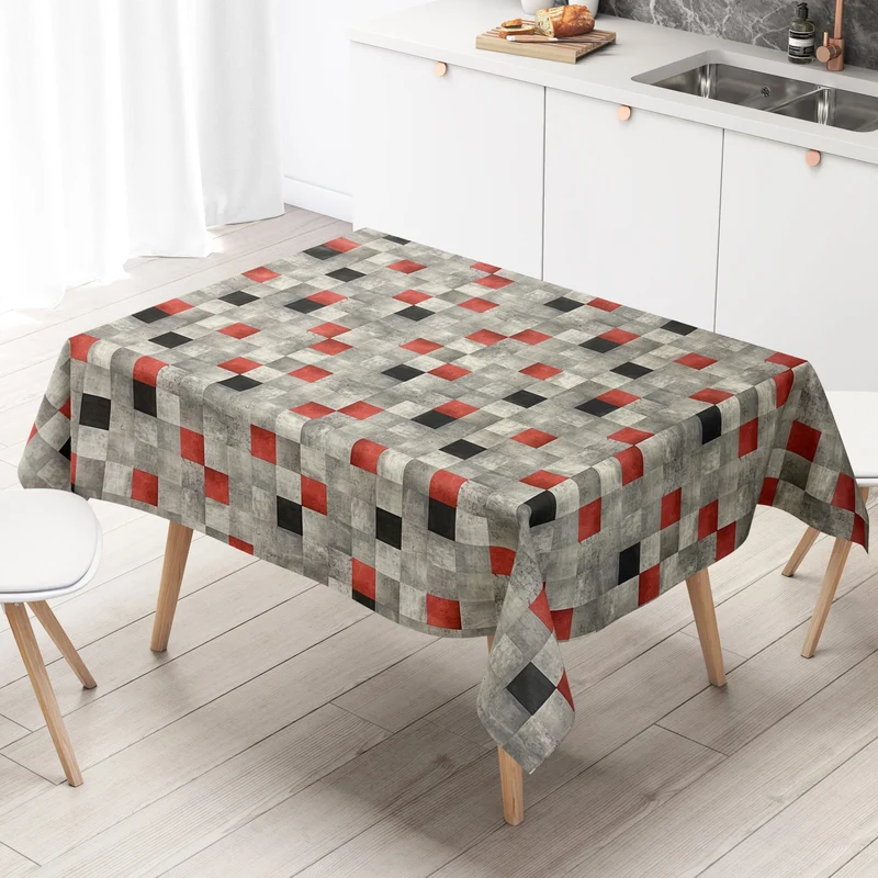 Wachstuch Tischdecke 06214-04 Karo kariert Quadrate grau rot Meterware eckig rund oval