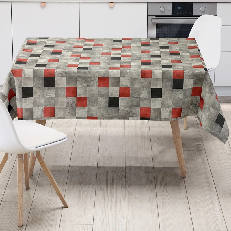 Wachstuch Tischdecke 06214-04 Karo kariert Quadrate grau rot Meterware eckig rund oval