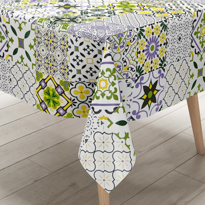 Wachstuch Tischdecke B5010-07 Mosaik Fliesen grün lila auf weiss eckig rund oval