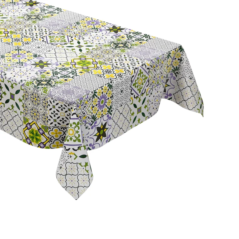 Wachstuch Tischdecke B5010-07 Mosaik Fliesen grün lila auf weiss eckig rund oval