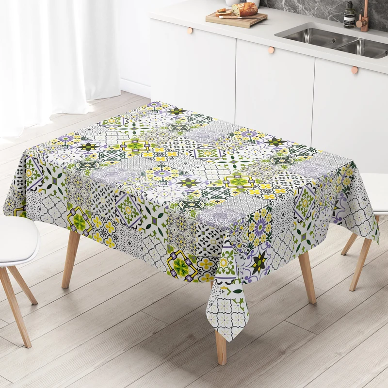 Wachstuch Tischdecke B5010-07 Mosaik Fliesen grün lila auf weiss eckig rund oval