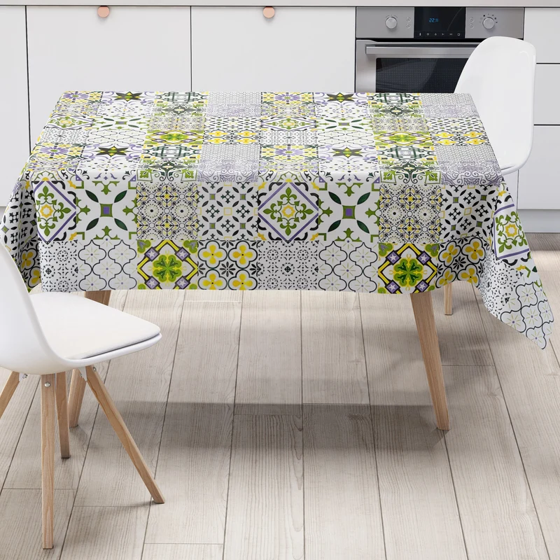 Wachstuch Tischdecke B5010-07 Mosaik Fliesen grün lila auf weiss eckig rund oval