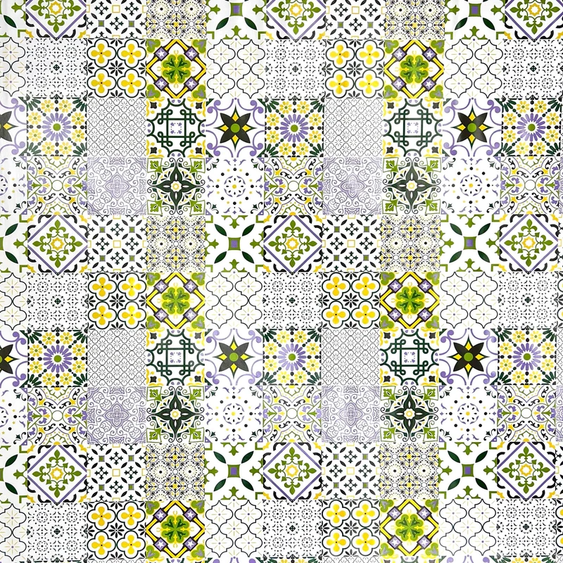 Wachstuch Tischdecke B5010-07 Mosaik Fliesen grün lila auf weiss eckig rund oval
