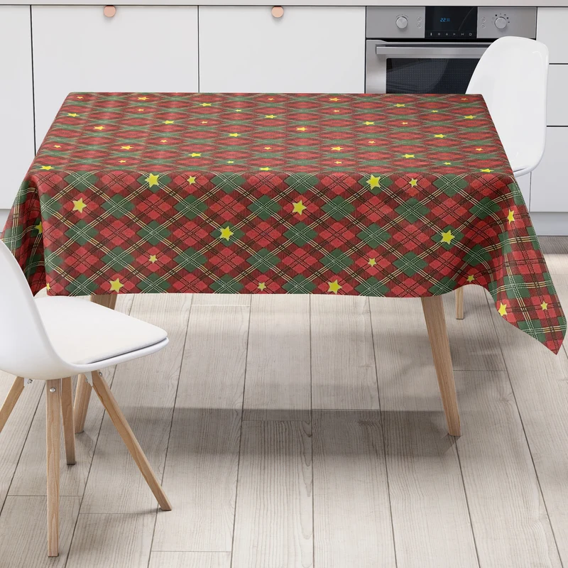 Wachstuch Tischdecke geprägt P1202-1 Weihnachten Advent Raute Kariert rot grün Meterware eckig rund oval