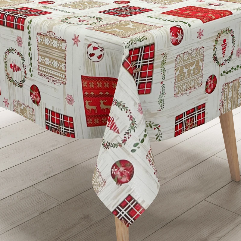 Wachstuch Tischdecke geprägt P1204-1 Weihnachten Advent Skandinavien Holz Meterware eckig rund oval