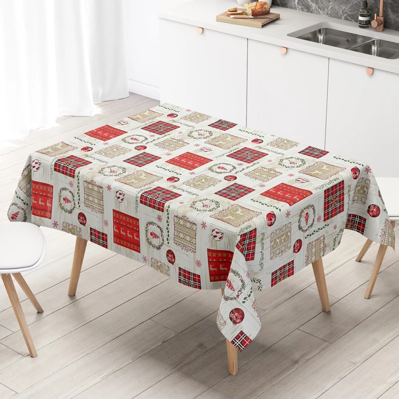Wachstuch Tischdecke geprägt P1204-1 Weihnachten Advent Skandinavien Holz Meterware eckig rund oval