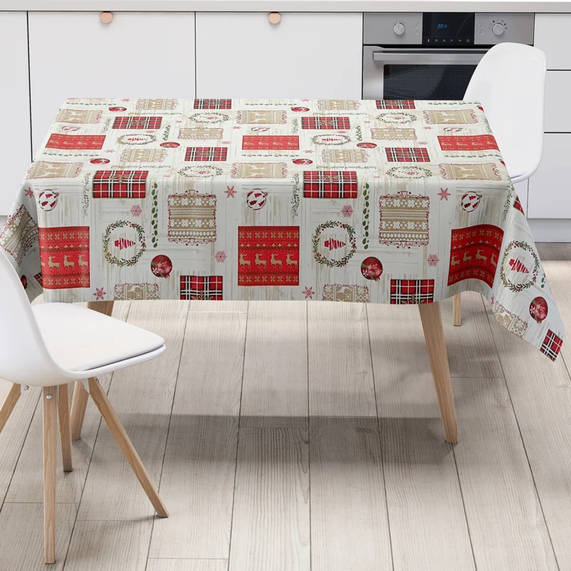 Wachstuch Tischdecke geprägt P1204-1 Weihnachten Advent Skandinavien Holz Meterware eckig rund oval