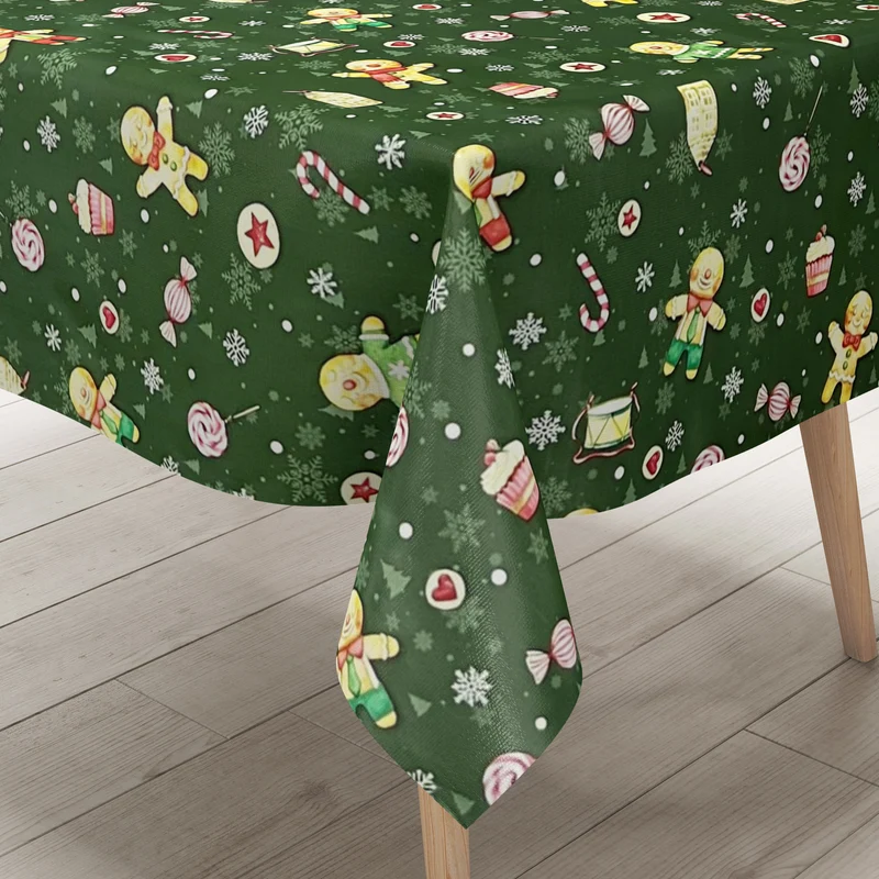 Wachstuch Tischdecke P1203-3 grün Weihnachten Advent Lebkuchenmann eckig rund oval