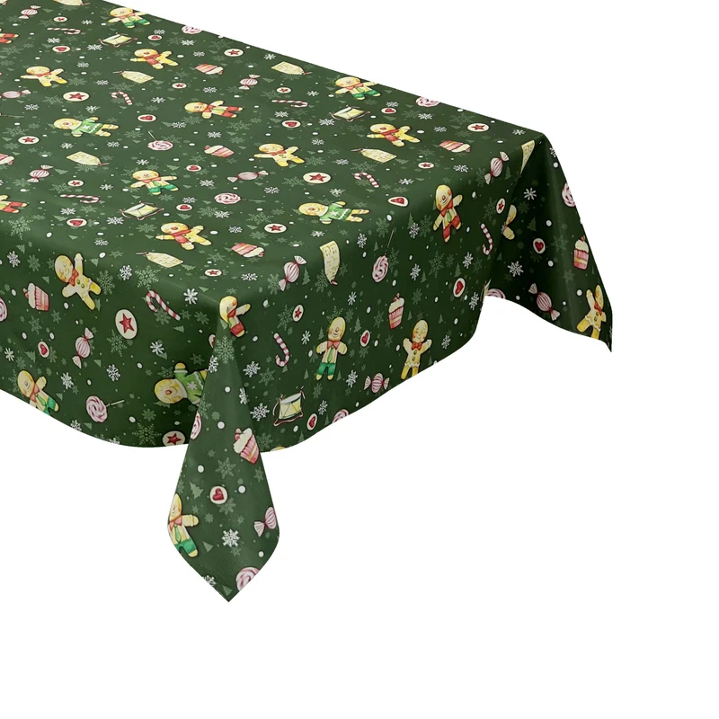Wachstuch Tischdecke P1203-3 grün Weihnachten Advent Lebkuchenmann eckig rund oval