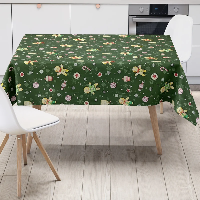 Wachstuch Tischdecke P1203-3 grün Weihnachten Advent Lebkuchenmann eckig rund oval