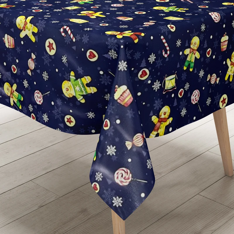 Wachstuch Tischdecke P1203-2 blau Weihnachten Advent Lebkuchenmann eckig rund oval