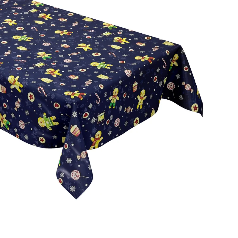 Wachstuch Tischdecke P1203-2 blau Weihnachten Advent Lebkuchenmann eckig rund oval