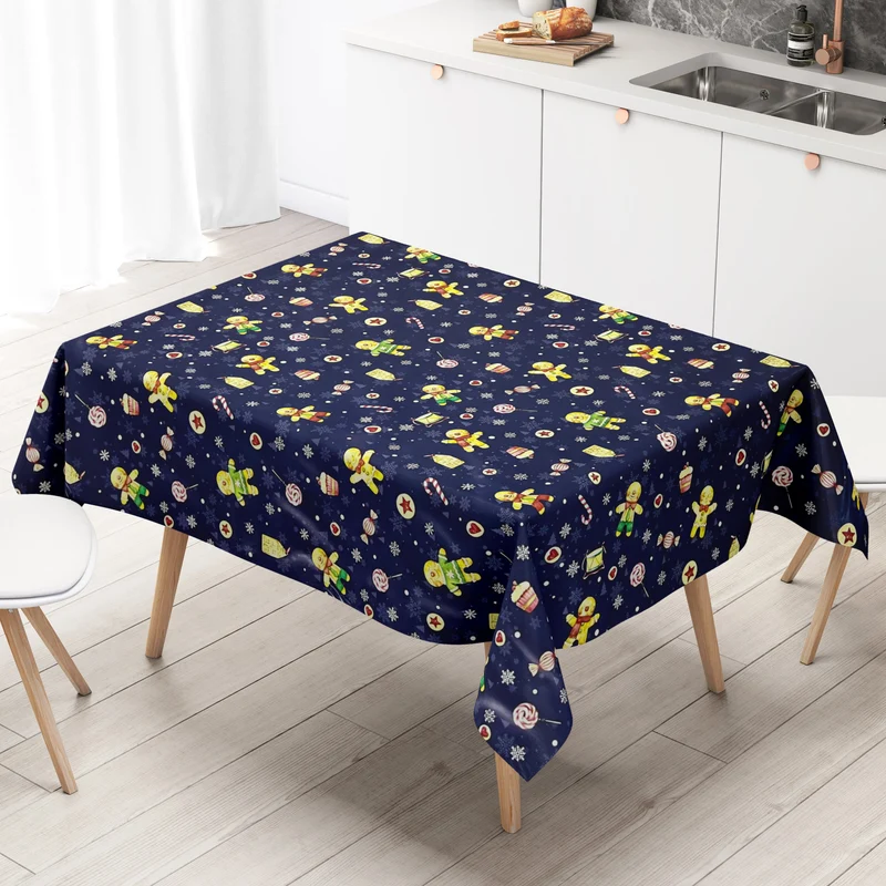 Wachstuch Tischdecke P1203-2 blau Weihnachten Advent Lebkuchenmann eckig rund oval