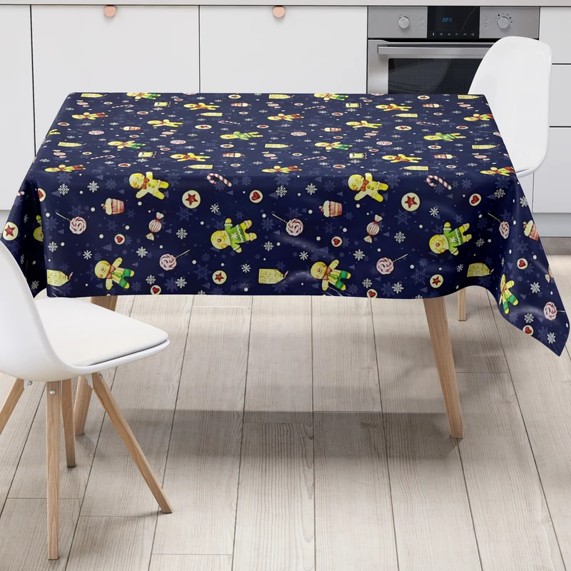 Wachstuch Tischdecke P1203-2 blau Weihnachten Advent Lebkuchenmann eckig rund oval