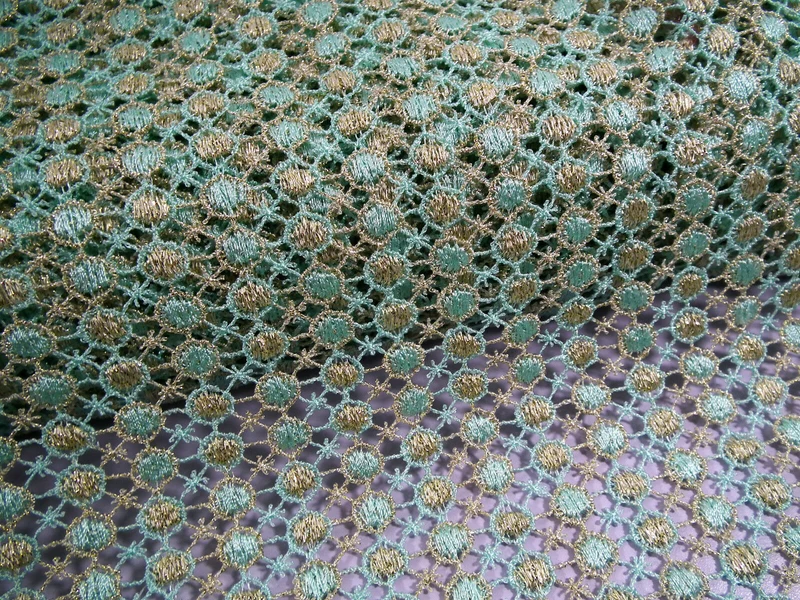 Fancy Guipure Net Lace fabric with metallic circle detail M186-10 Mtex