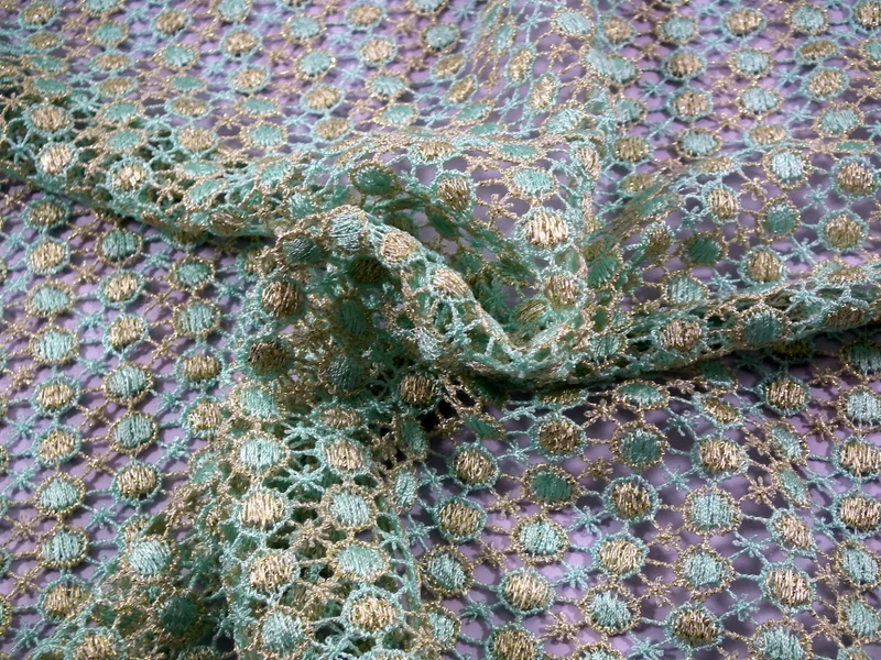 Fancy Guipure Net Lace fabric with metallic circle detail M186-10 Mtex