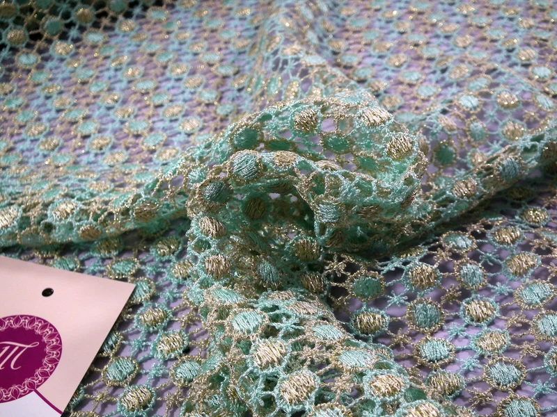 Fancy Guipure Net Lace fabric with metallic circle detail M186-10 Mtex
